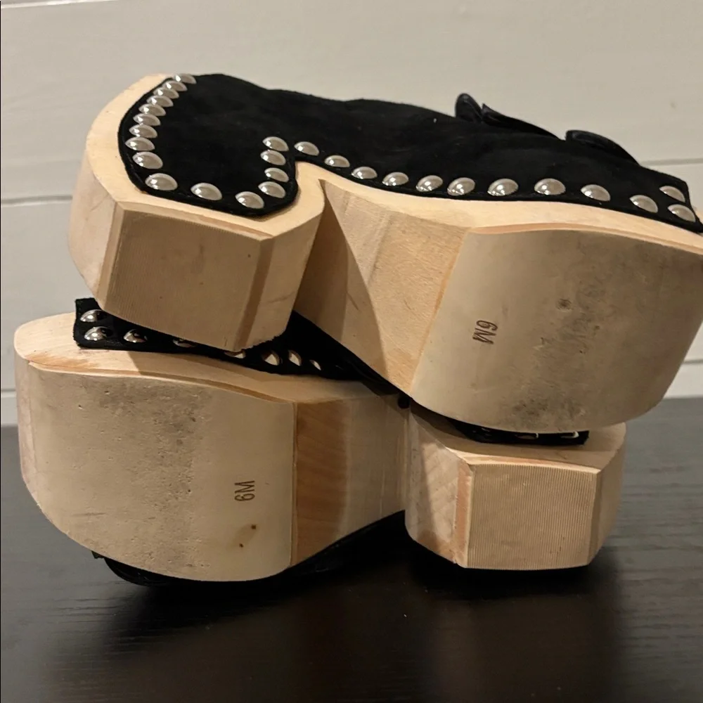 Jeffrey Campbell Wood Platform Satin Floral Jeweled Suede Clog/Sandals Size 6 - Picture 8 of 10